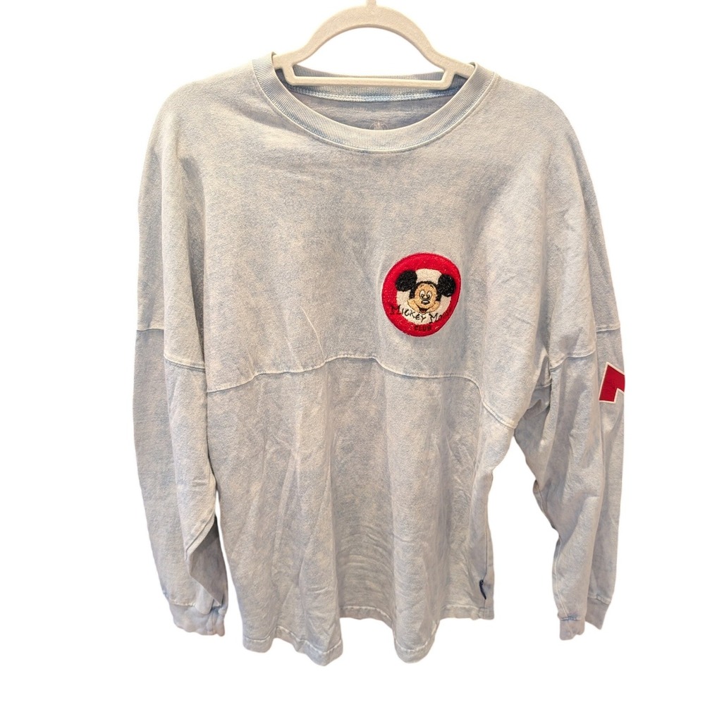 Disney Spirit Jersey Mickey Mouse Club Light Blue Acid Wash Long Sleeve Shirt S